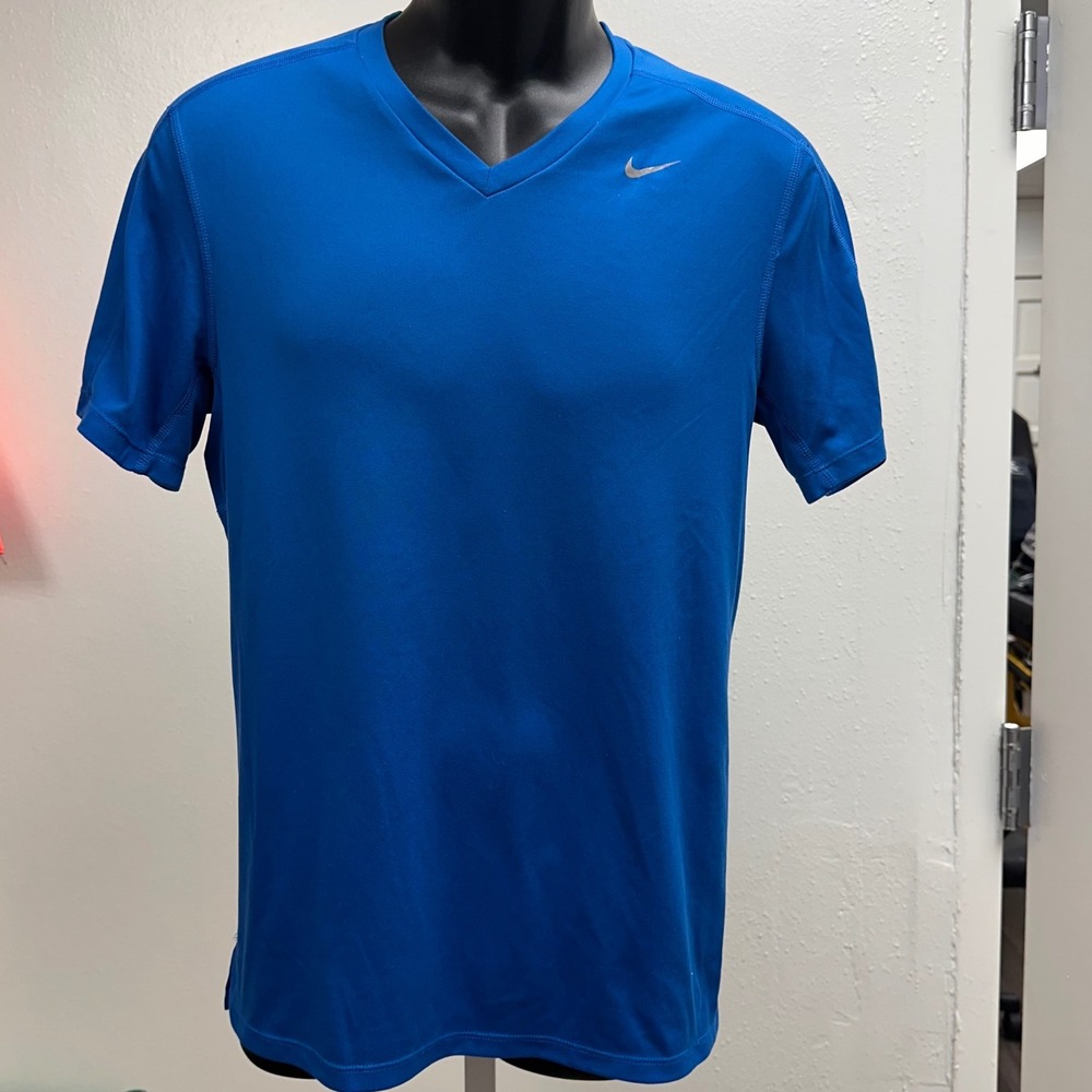 Nike Dri-FIT Running V-Neck Top Athletic‎ Gym T-Shirt Vibrant Blue Mens Size S